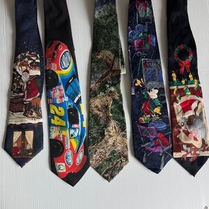 Lot of 5 Men's Novelty Neckties from the 1990's Mickey Mouse NASCAR Christmas